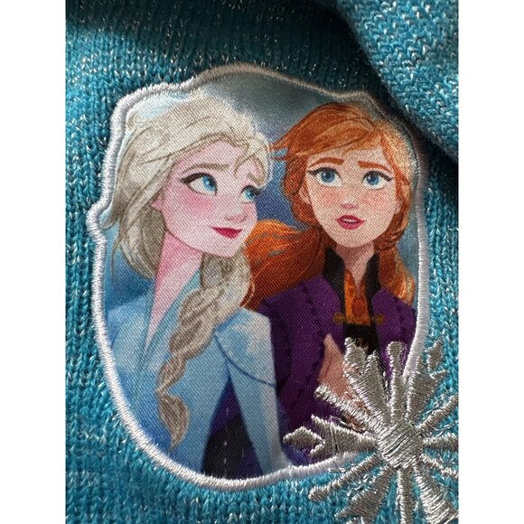 Disney Frozen II Kids Winter Hat & Mittens Set Elsa & Anna Design Teal Ages 4-7 - Picture 3 of 5